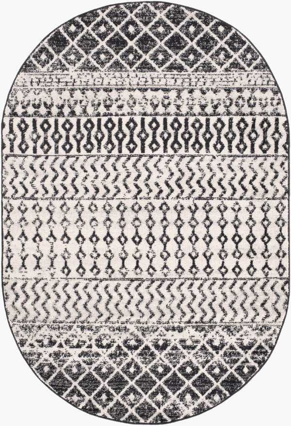 Livabliss Elaziz Moroccan Geometric Area Rug Machine Woven Polypropylene for Living Dining Bedroom Black, Light Gr 4' x 6' ELZ2307-46OV