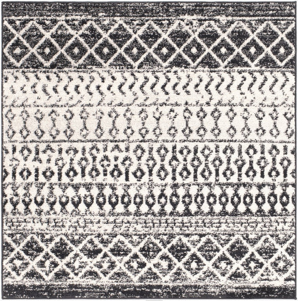 Livabliss Elaziz Moroccan Geometric Area Rug Machine Woven Polypropylene for Living Dining Bedroom Black, Light Gr 3'11" x 3'11" Square ELZ2307-4SQ