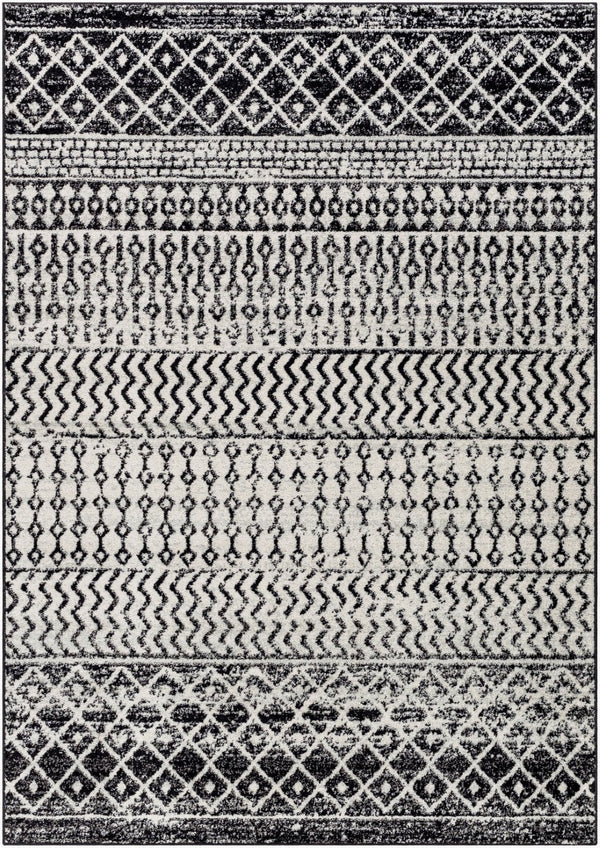 Livabliss Elaziz Moroccan Geometric Area Rug Machine Woven Polypropylene for Living Dining Bedroom Black, Light Gr 6'7" x 9' Rectangle ELZ2307-679