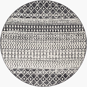 Livabliss Elaziz Moroccan Geometric Area Rug Machine Woven Polypropylene for Living Dining Bedroom Black, Light Gr 5'11" x 5'11" Round ELZ2307-6RD