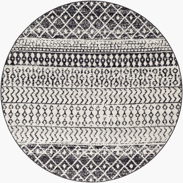 Livabliss Elaziz Moroccan Geometric Area Rug Machine Woven Polypropylene for Living Dining Bedroom Black, Light Gr 5'11" x 5'11" Round ELZ2307-6RD