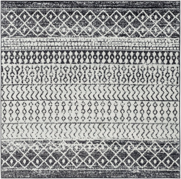 Livabliss Elaziz Moroccan Geometric Area Rug Machine Woven Polypropylene for Living Dining Bedroom Black, Light Gr 5'11" x 5'11" Square ELZ2307-6SQ