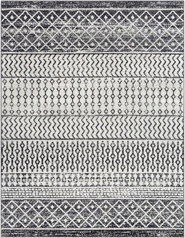 Livabliss Elaziz Moroccan Geometric Area Rug Machine Woven Polypropylene for Living Dining Bedroom Black, Light Gr 7'10" x 10'2" ELZ2307-710103