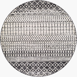 Livabliss Elaziz Moroccan Geometric Area Rug Machine Woven Polypropylene for Living Dining Bedroom Black, Light Gr 7'10" x 7'10" Round ELZ2307-710RD