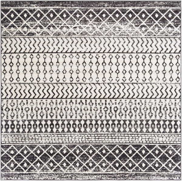 Livabliss Elaziz Moroccan Geometric Area Rug Machine Woven Polypropylene for Living Dining Bedroom Black, Light Gr 7'10" x 7'10" Square ELZ2307-710SQ