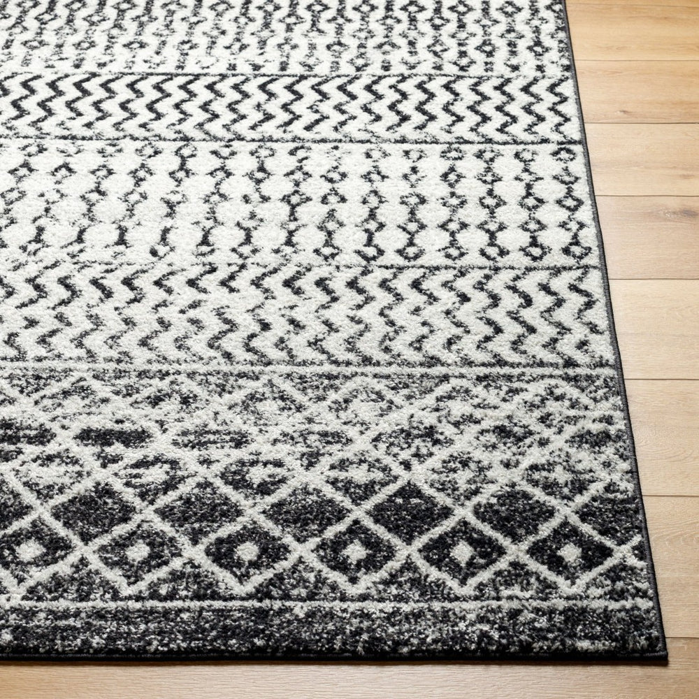 Livabliss Elaziz Moroccan Geometric Area Rug Machine Woven Polypropylene for Living Dining Bedroom Black, Light Gr 6'7" x 9' Oval ELZ2307-679OV