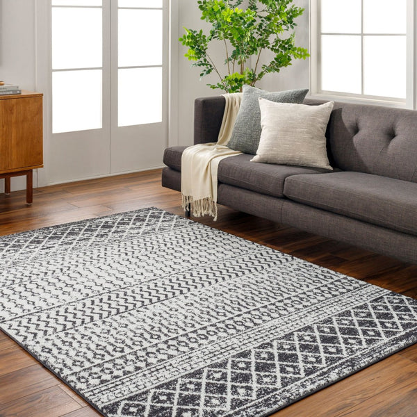 Livabliss Elaziz Moroccan Geometric Area Rug Machine Woven Polypropylene for Living Dining Bedroom Black, Light Gr 6'7" x 9' Rectangle ELZ2307-679