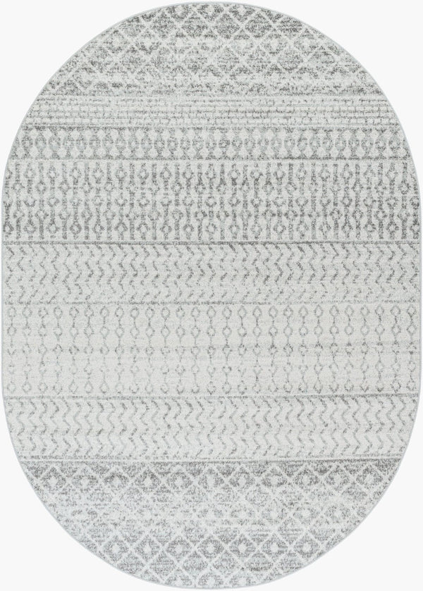 Livabliss Elaziz Moroccan Geometric Machine Woven Polypropylene Rug for Living or Dining Rooms Light Gray, Gra 6'7" x 9' Oval ELZ2308-679OV