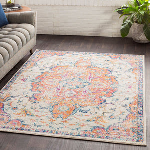Livabliss Elaziz Machine Woven Polypropylene Rug Ornamental Motifs for Entryways and Hallways Orange, Mustard 2' x 2'11" ELZ2314-23