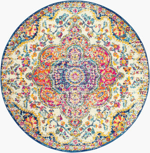 Livabliss Elaziz Geometric Turkish Style Machine Woven Polypropylene Rug for Entryway or Bedside Fuchsia, Mustar 6'7" x 6'7" Round ELZ2335-67RD