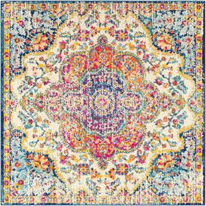 Livabliss Elaziz Geometric Turkish Style Machine Woven Polypropylene Rug for Entryway or Bedside Fuchsia, Mustar 6'7" x 6'7" Square ELZ2335-67SQ