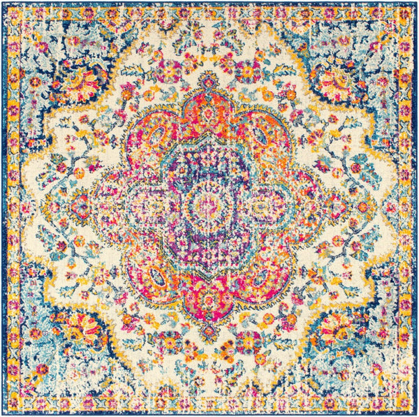 Livabliss Elaziz Geometric Turkish Style Machine Woven Polypropylene Rug for Entryway or Bedside Fuchsia, Mustar 6'7" x 6'7" Square ELZ2335-67SQ