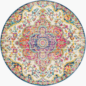 Livabliss Elaziz Geometric Turkish Style Machine Woven Polypropylene Rug for Entryway or Bedside Fuchsia, Mustar 7'10" x 7'10" Round ELZ2335-710RD