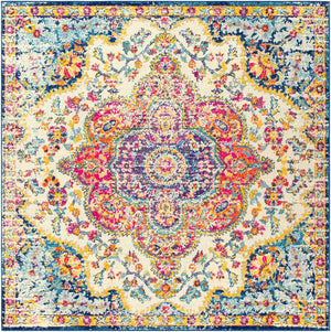 Livabliss Elaziz Geometric Turkish Style Machine Woven Polypropylene Rug for Entryway or Bedside Fuchsia, Mustar 7'10" x 7'10" Square ELZ2335-710SQ