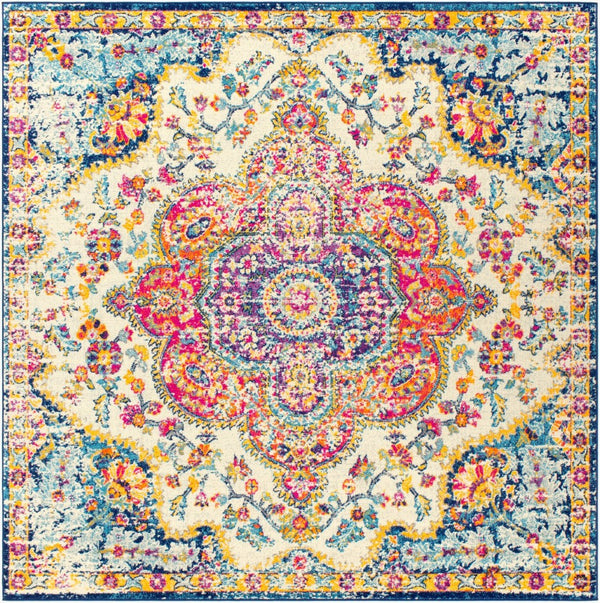 Livabliss Elaziz Geometric Turkish Style Machine Woven Polypropylene Rug for Entryway or Bedside Fuchsia, Mustar 7'10" x 7'10" Square ELZ2335-710SQ