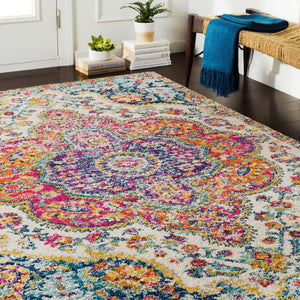 Livabliss Elaziz Geometric Turkish Style Machine Woven Polypropylene Rug for Entryway or Bedside Fuchsia, Mustar 6'7" x 6'7" Round ELZ2335-67RD