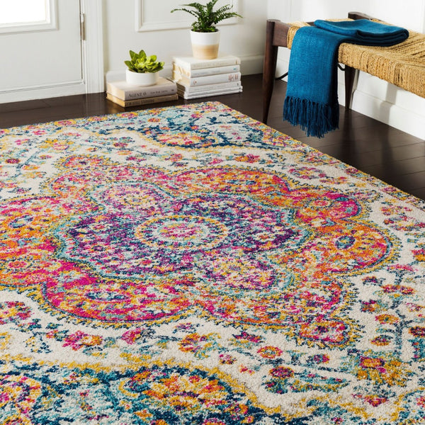 Livabliss Elaziz Geometric Turkish Style Machine Woven Polypropylene Rug for Entryway or Bedside Fuchsia, Mustar 6'7" x 6'7" Round ELZ2335-67RD