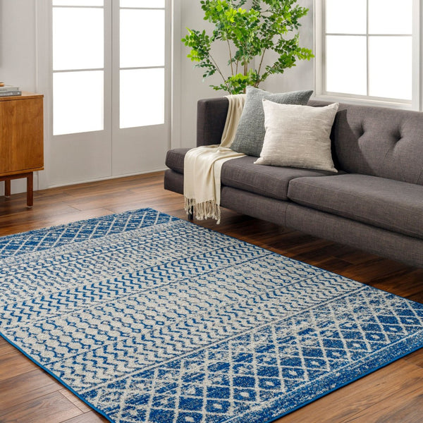 Livabliss Elaziz Moroccan Geometric Runner Rug Polypropylene Woven for Hallway or Entryway Blue, Gray 7'10" x 10'2" ELZ2345-710103