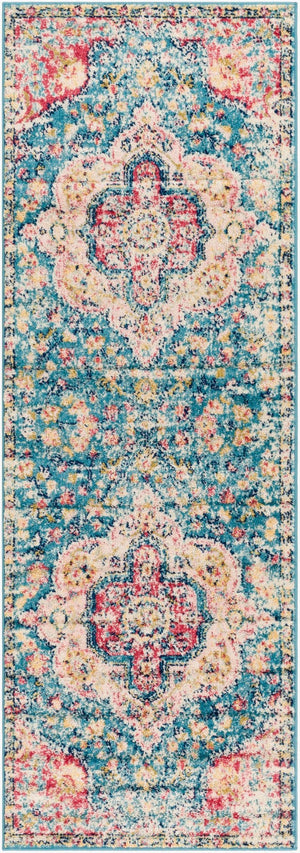 Livabliss Elaziz Turkish Polypropylene Accent Rug with Traditional Geometric Pattern for Entryways Navy, Sky Blue 2'7" x 7'7" ELZ2360-2776