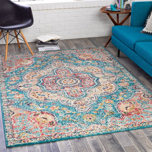 Livabliss Elaziz Turkish Polypropylene Accent Rug with Traditional Geometric Pattern for Entryways Navy, Sky Blue 7'10" x 10'2" ELZ2360-710103