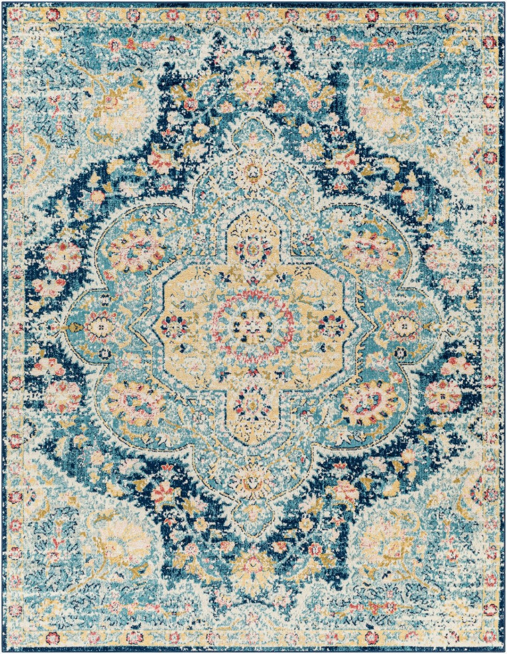 Livabliss Elaziz Turkish Heritage Runner Rug Polypropylene Woven Hallway Entryway Accent Navy, Sky Blue 7'10" x 10'2" ELZ2361-710103