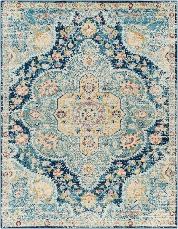 Livabliss Elaziz Turkish Heritage Runner Rug Polypropylene Woven Hallway Entryway Accent Navy, Sky Blue 7'10" x 10'2" ELZ2361-710103