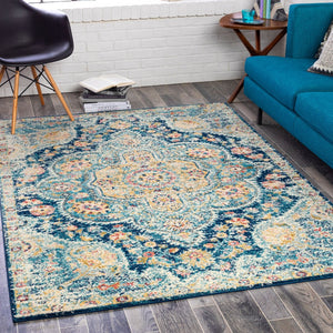 Livabliss Elaziz Turkish Heritage Runner Rug Polypropylene Woven Hallway Entryway Accent Navy, Sky Blue 5'3" x 7'7" ELZ2361-5376
