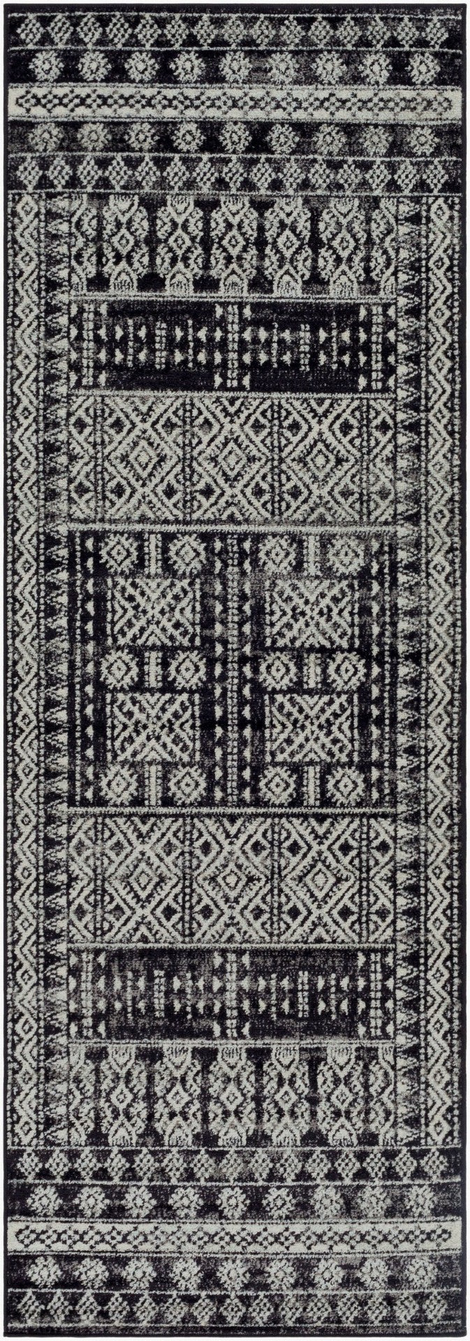 Livabliss Elaziz Geometric Machine Woven Polypropylene Accent Rug for Entryway or Kitchen Black, Gray 2'7" x 7'6" ELZ2362-2776