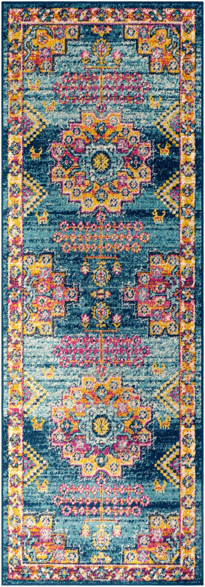 Livabliss Elaziz Persian Inspired Machine Woven Polypropylene Rug for Entryways and Hallways Navy, Sky Blue 2'7" x 7'7" ELZ2365-2776