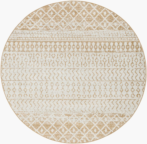 Livabliss Elaziz Moroccan Geometric Polypropylene Area Rug for Living Room or Dining Space Cream, Taupe 7'10" x 7'10" Round ELZ2367-710RD