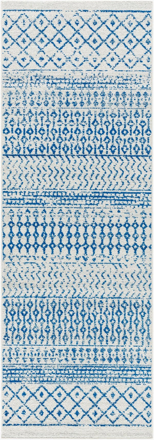 Livabliss Elaziz Machine Woven Moroccan Global Pattern Polypropylene Rug for Living Rooms Cream, Dark Blu 2'7" x 10' ELZ2368-2710