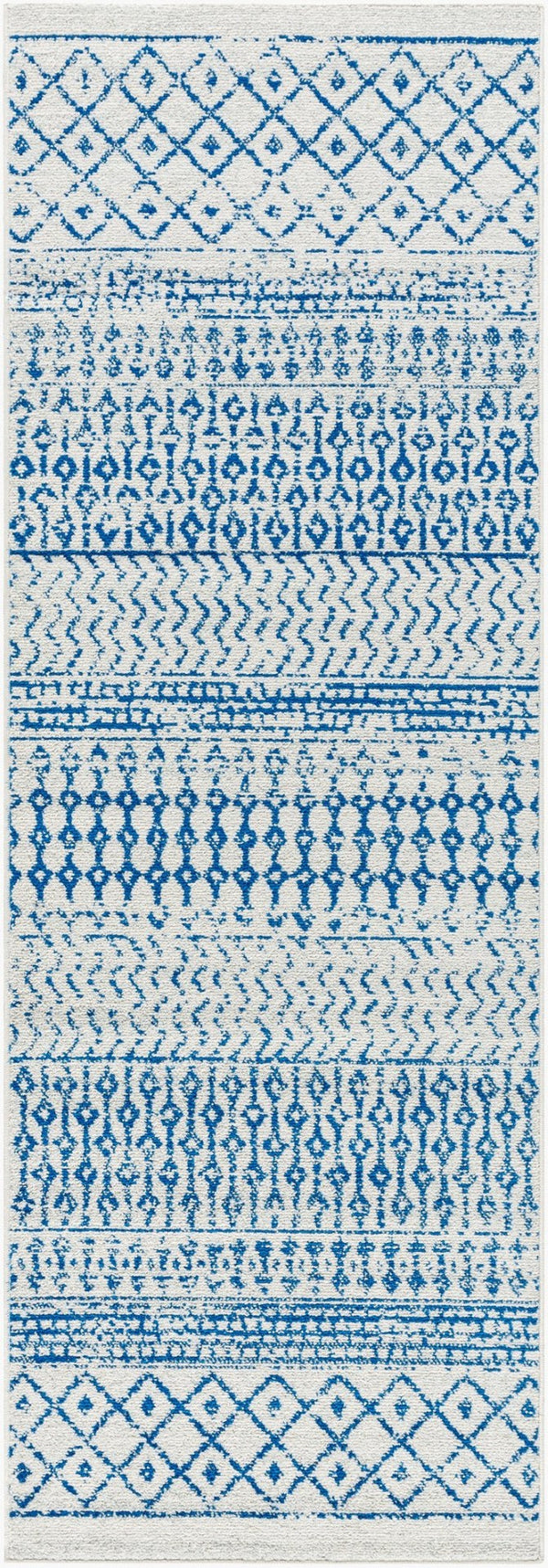 Livabliss Elaziz Machine Woven Moroccan Global Pattern Polypropylene Rug for Living Rooms Cream, Dark Blu 2'7" x 10' ELZ2368-2710