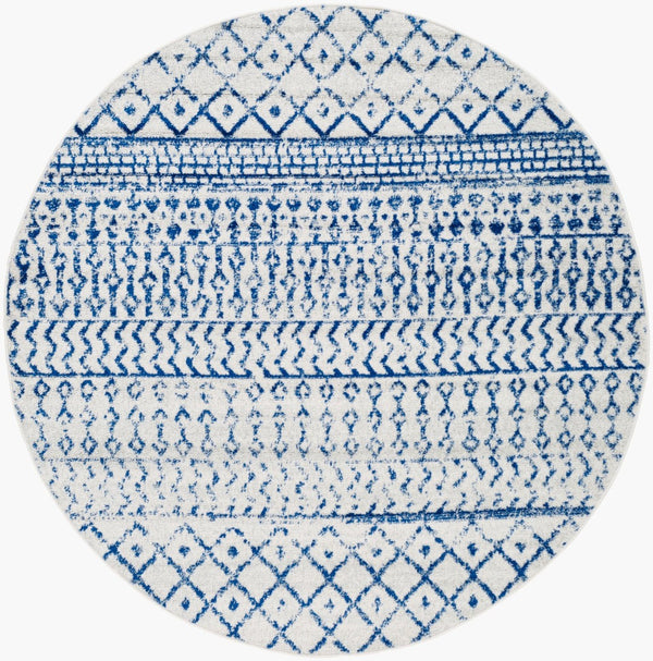 Livabliss Elaziz Machine Woven Moroccan Global Pattern Polypropylene Rug for Living Rooms Cream, Dark Blu 10' x 10' Round ELZ2368-10RD