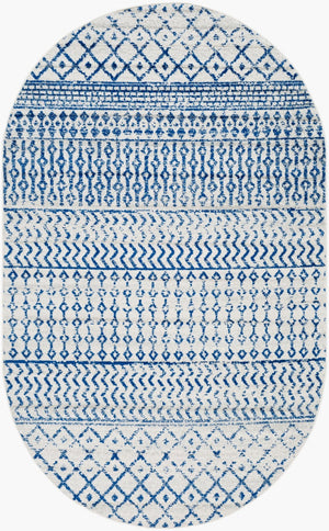 Livabliss Elaziz Machine Woven Moroccan Global Pattern Polypropylene Rug for Living Rooms Cream, Dark Blu 3'1" x 4'11" Oval ELZ2368-35OV
