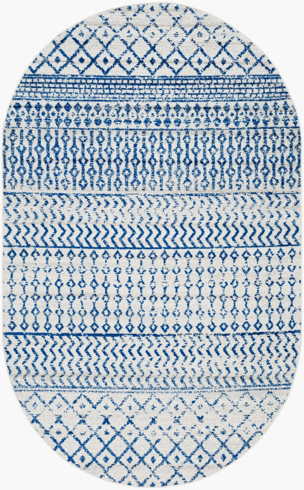 Livabliss Elaziz Machine Woven Moroccan Global Pattern Polypropylene Rug for Living Rooms Cream, Dark Blu 3'1" x 4'11" Oval ELZ2368-35OV