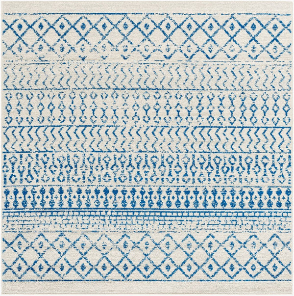 Livabliss Elaziz Machine Woven Moroccan Global Pattern Polypropylene Rug for Living Rooms Cream, Dark Blu 7'10" x 7'10" Square ELZ2368-710SQ