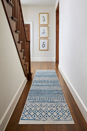 Livabliss Elaziz Machine Woven Moroccan Global Pattern Polypropylene Rug for Living Rooms Cream, Dark Blu 8'10" x 12'6" ELZ2368-9126
