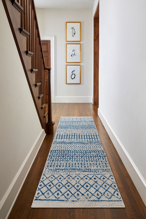 Livabliss Elaziz Machine Woven Moroccan Global Pattern Polypropylene Rug for Living Rooms Cream, Dark Blu 8'10" x 12'6" ELZ2368-9126