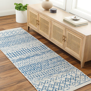 Livabliss Elaziz Machine Woven Moroccan Global Pattern Polypropylene Rug for Living Rooms Cream, Dark Blu 2'7" x 10' ELZ2368-2710