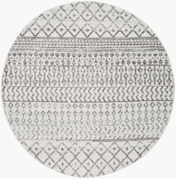 Livabliss Elaziz Global Pattern Polypropylene Area Rug Turkish Woven Living Room Accent Cream, Charcoal 7'10" x 7'10" Round ELZ2369-710RD