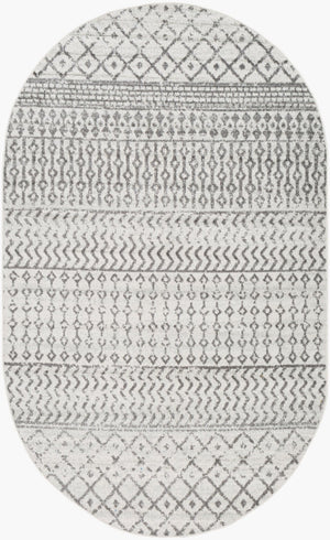 Livabliss Elaziz Global Pattern Polypropylene Area Rug Turkish Woven Living Room Accent Cream, Charcoal 6'7" x 9' Oval ELZ2369-679OV