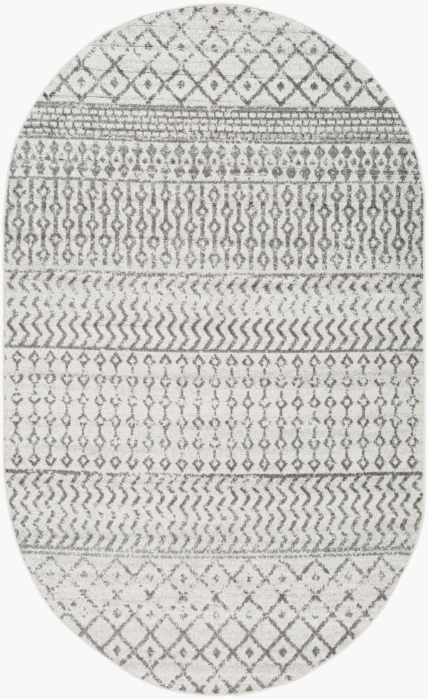 Livabliss Elaziz Global Pattern Polypropylene Area Rug Turkish Woven Living Room Accent Cream, Charcoal 6'7" x 9' Oval ELZ2369-679OV