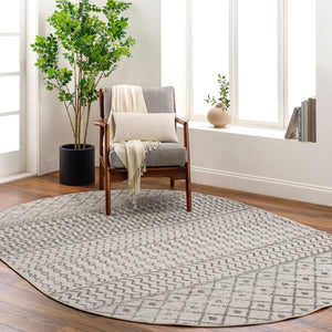 Livabliss Elaziz Global Pattern Polypropylene Area Rug Turkish Woven Living Room Accent Cream, Charcoal 6'7" x 9' Oval ELZ2369-679OV