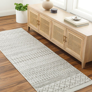 Livabliss Elaziz Global Pattern Polypropylene Area Rug Turkish Woven Living Room Accent Cream, Charcoal 2'7" x 12' ELZ2369-2712