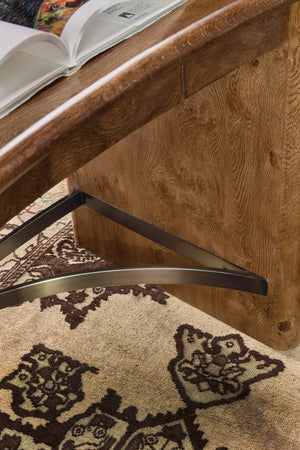 Hooker Furniture Melange Romano Oak Bow Front Writing Desk with Bronze Stretcher for Home Office 628-10009-82