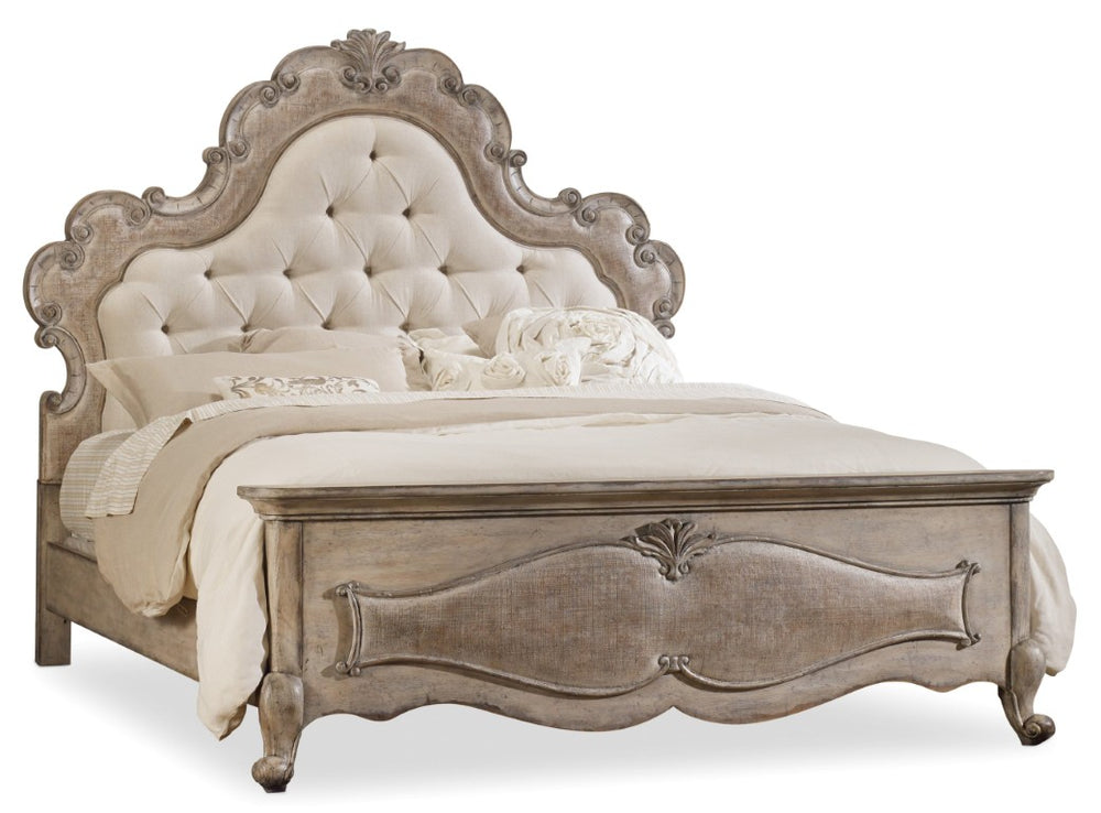 Hooker Furniture Chatelet Queen Bed With Tufted Upholstered Headboard, Cabriole Legs & Antique Linen Vintage Patina (Queen) 5450-90850