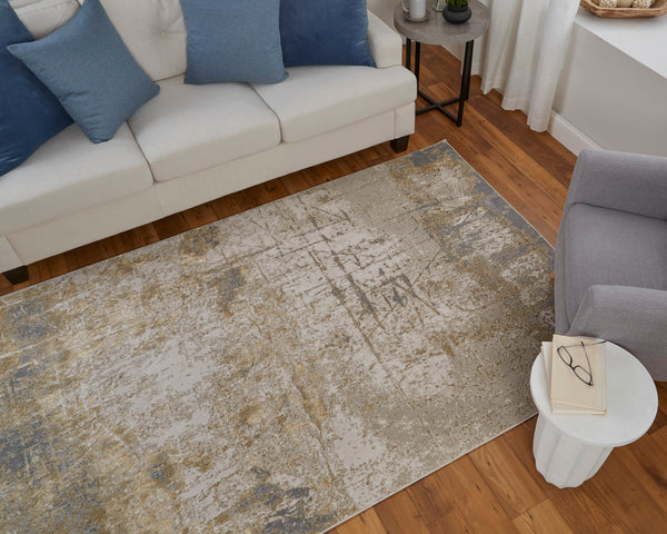 Feizy Rugs Aura Luxurious High-low Pile Abstract Rug - Modern Design In Gold And Silver For Sophisticated Spaces Ivory,Brown,Gray Polyester,Polypropylene Aur39lnfgldgryp18