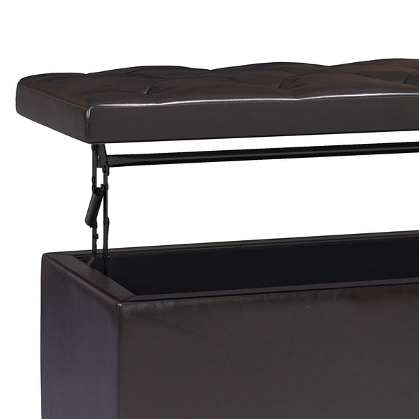 English Elm Hamilton Lift Top Storage Ottoman - Versatile Tanners Brown Faux Leather Bench With Hidden Space B136P159064