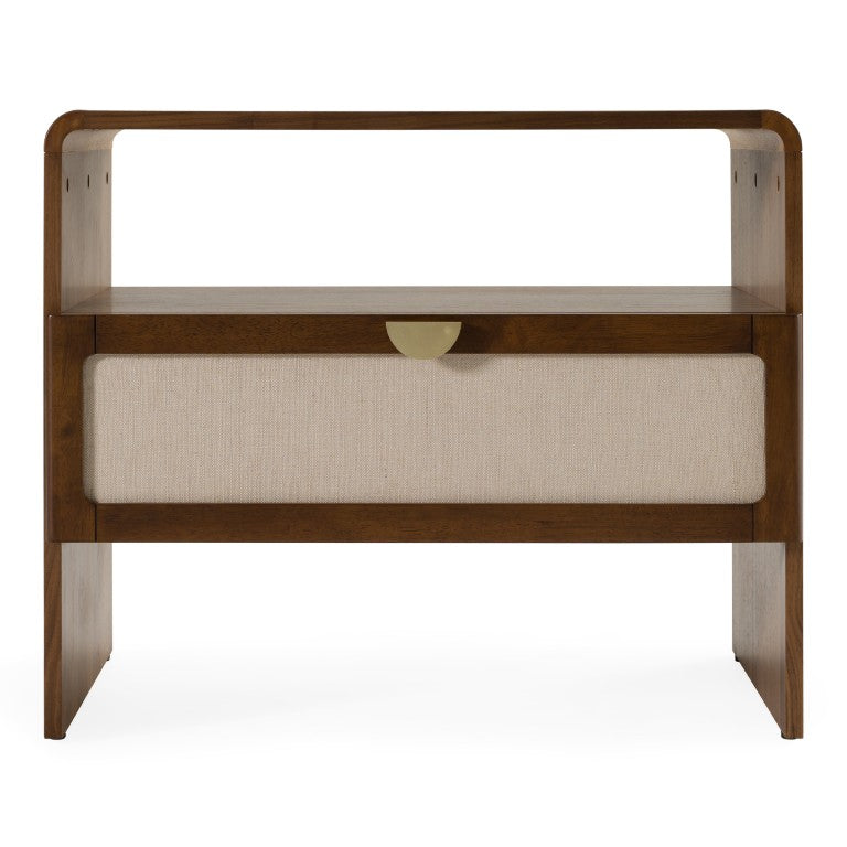 VIG Furniture Emilio Modern Natural Burlap Nightstand With Walnut Finish, Soft-Close Drawer & Gold Accents VGMA-BR-177-NS