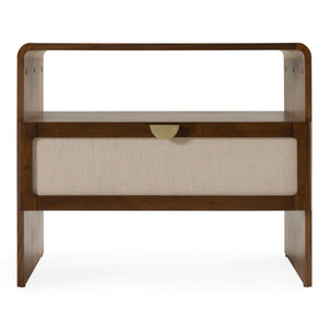 VIG Furniture Emilio Modern Natural Burlap Nightstand With Walnut Finish, Soft-Close Drawer & Gold Accents VGMA-BR-177-NS